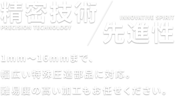 1mm～16mmまで、幅広い特殊圧造部品に対応。難易度の高い加工もお任せください。